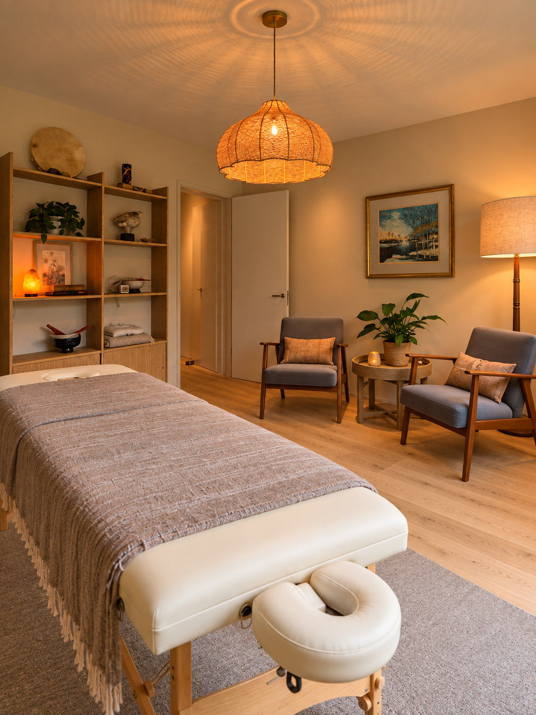 Warme wellnessruimte met massagetafel